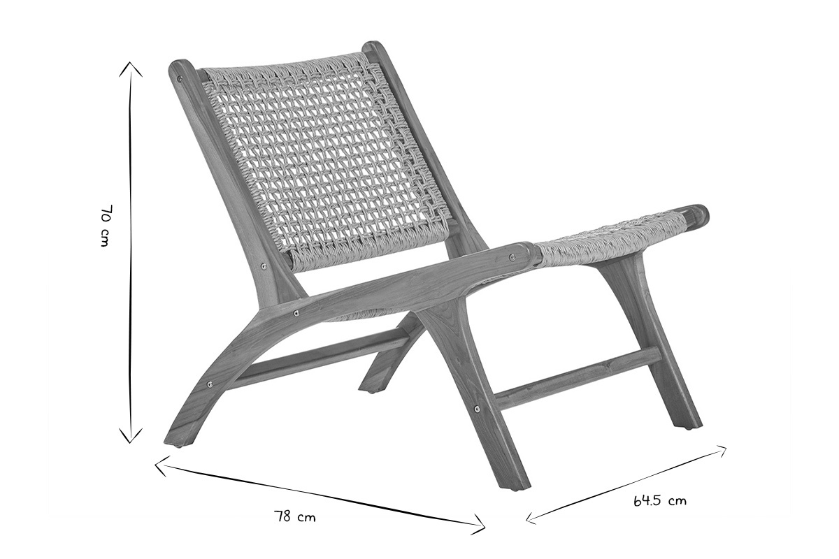 Poltrona lounge in massello di teak e corda intrecciata SUMBA