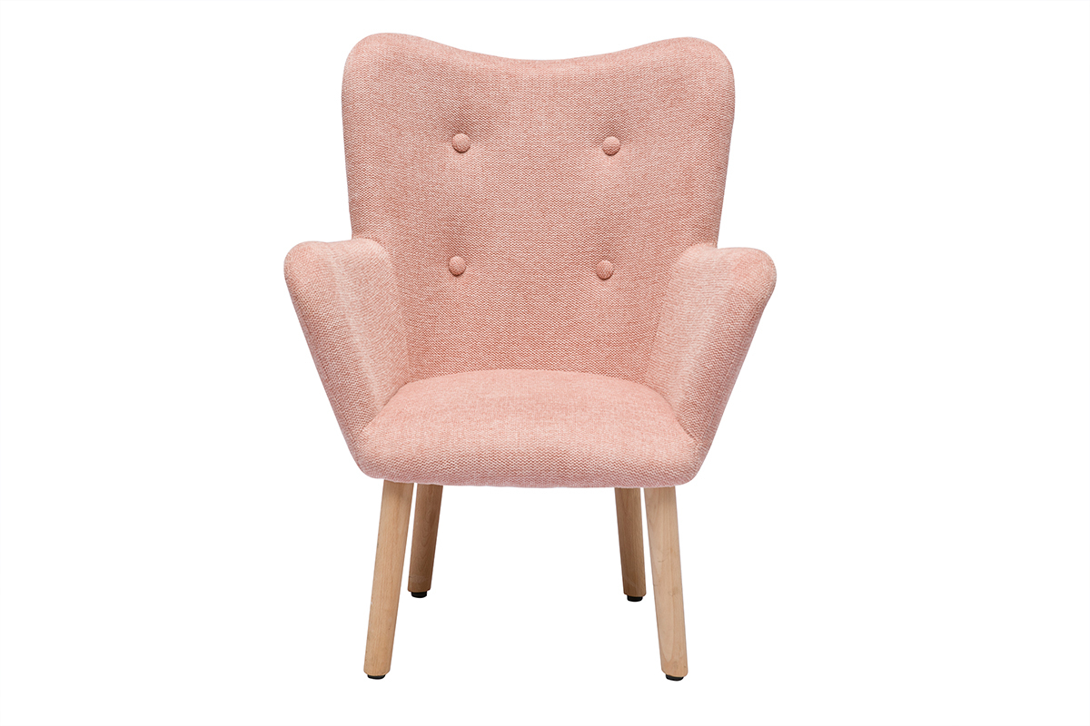 Poltrona per bambini in stile scandinavo in tessuto effetto velluto rosa e legno chiaro BABY BRISTOL