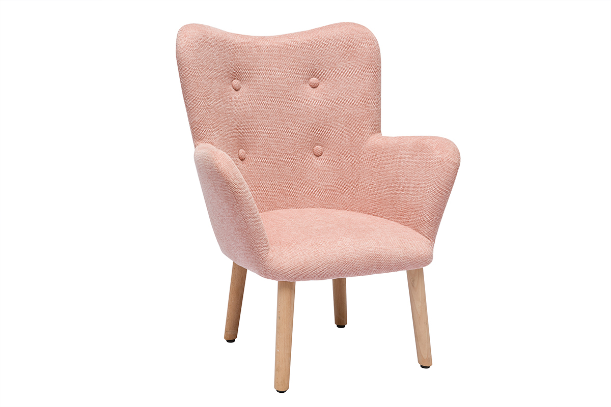 Poltrona per bambini in stile scandinavo in tessuto effetto velluto rosa e legno chiaro BABY BRISTOL