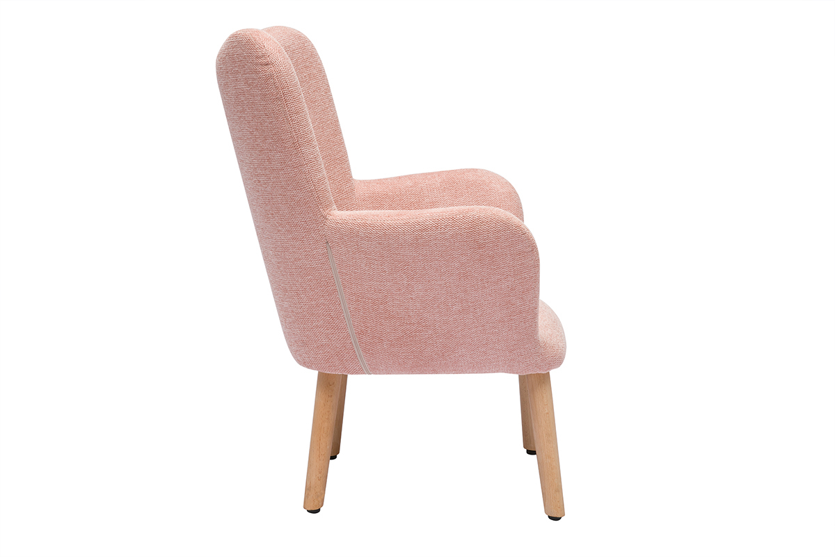 Poltrona per bambini in stile scandinavo in tessuto effetto velluto rosa e legno chiaro BABY BRISTOL