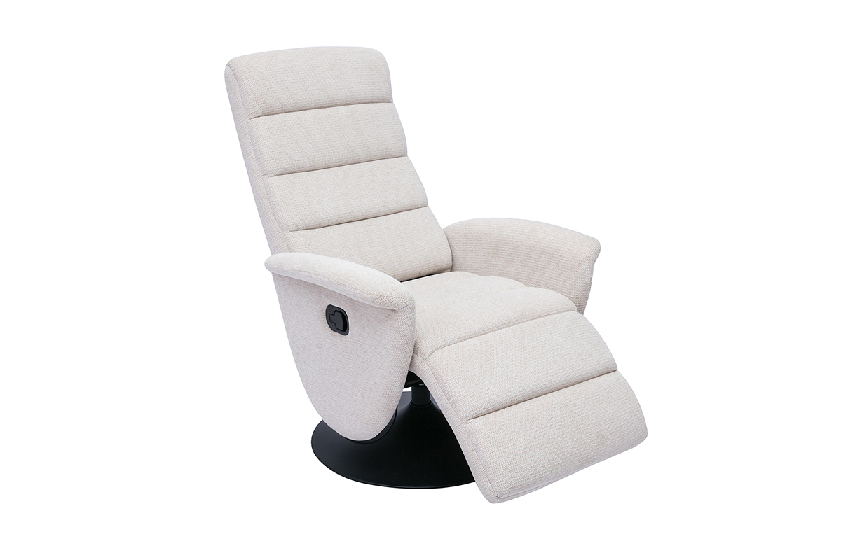 Poltrona relax girevole manuale in tessuto di ciniglia beige NELSON