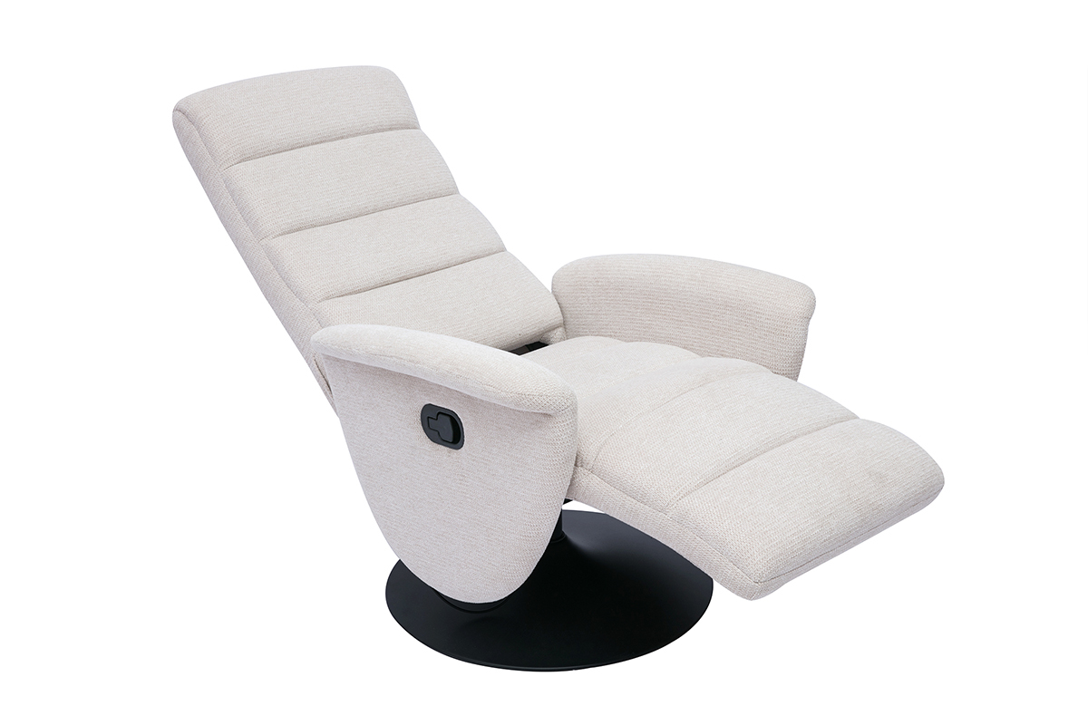 Poltrona relax girevole manuale in tessuto di ciniglia beige NELSON