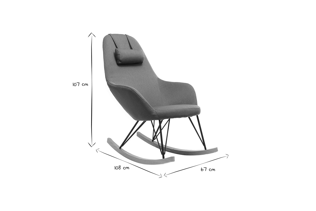 Poltrona relax - Sedia a dondolo tessuto blu petrolio gambe in metallo e frassino - JHENE