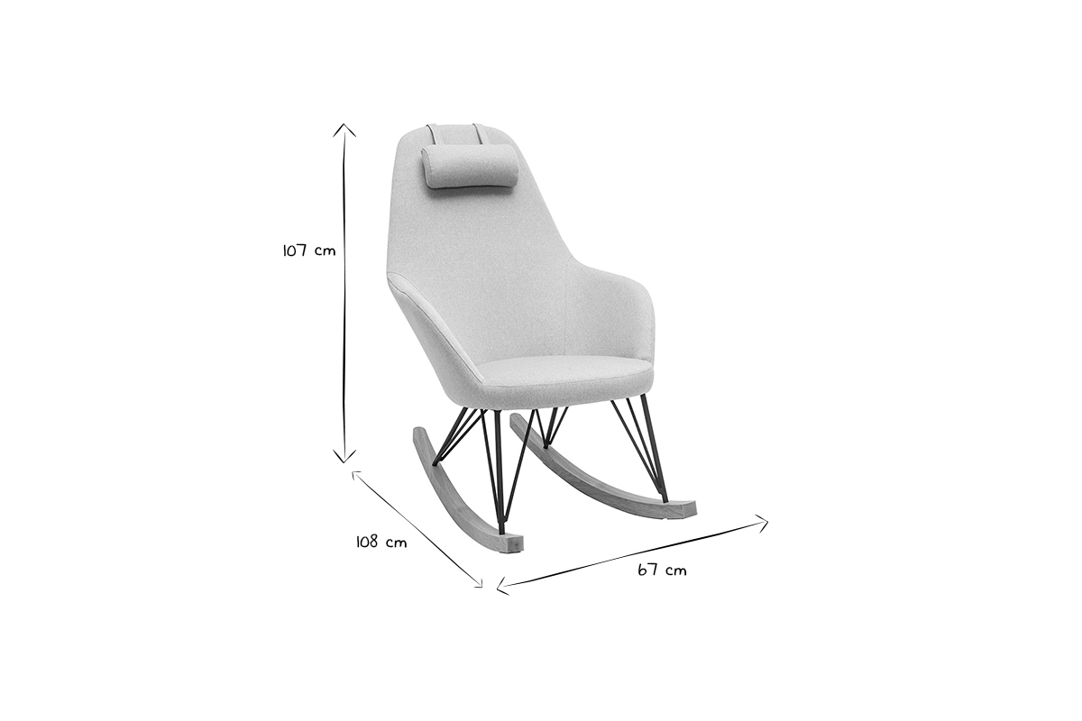 Poltrona relax - Sedia a dondolo tessuto grigio gambe in metallo e frassino JHENE