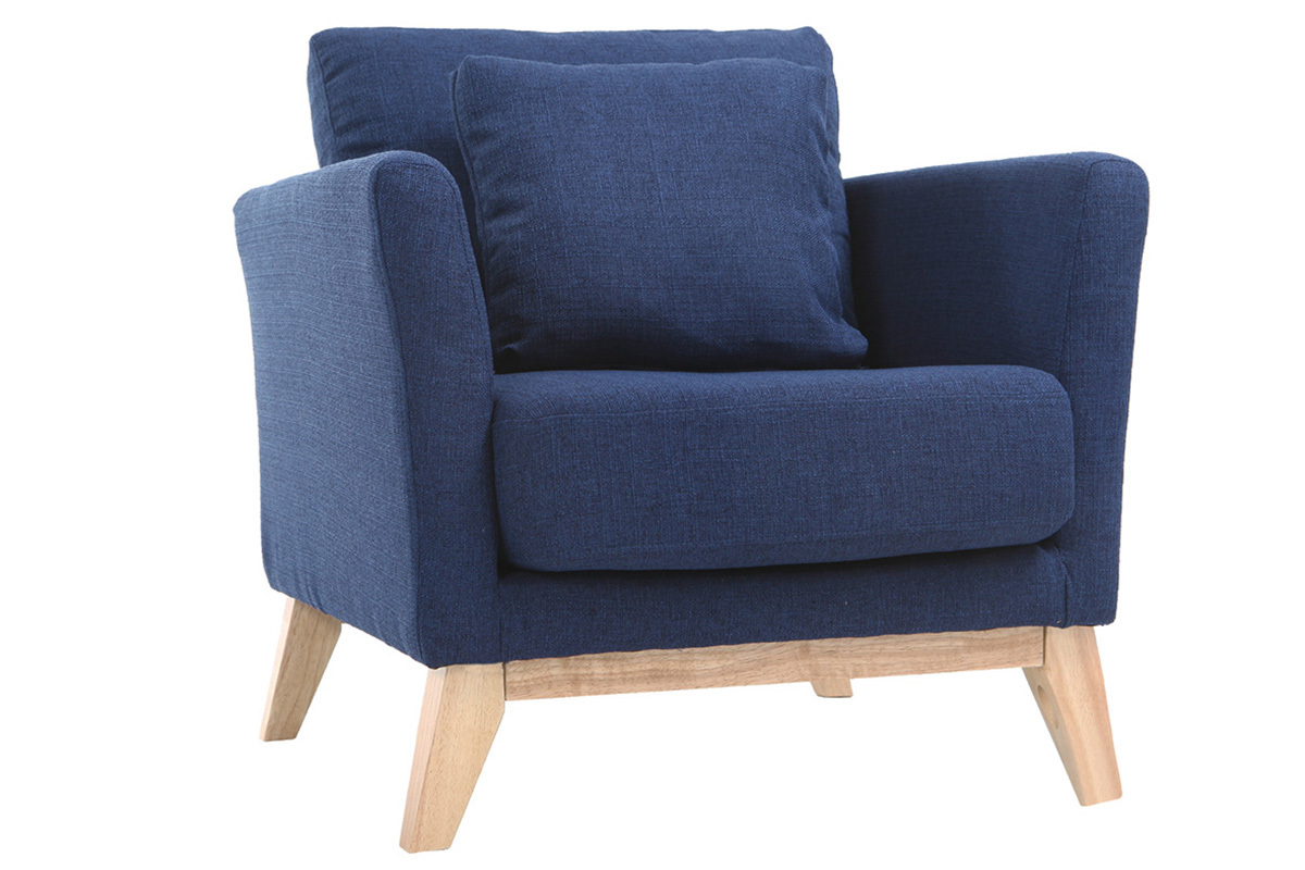 Poltrona scandinava blu scuro piedi in legno chiaro OSLO