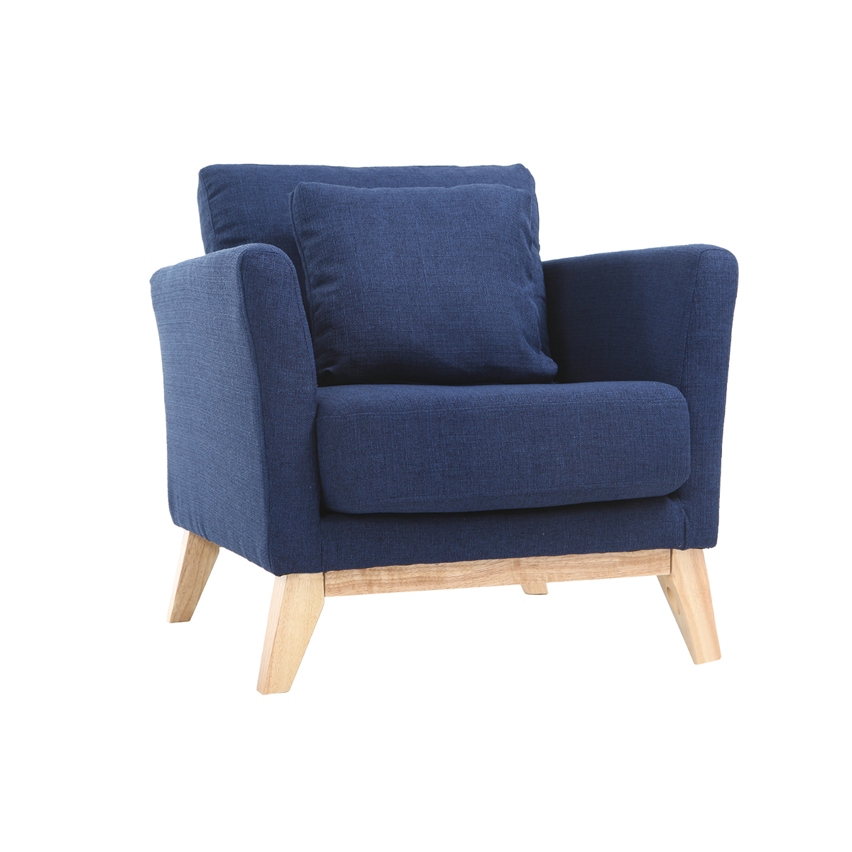 Poltrona scandinava blu scuro piedi in legno chiaro OSLO