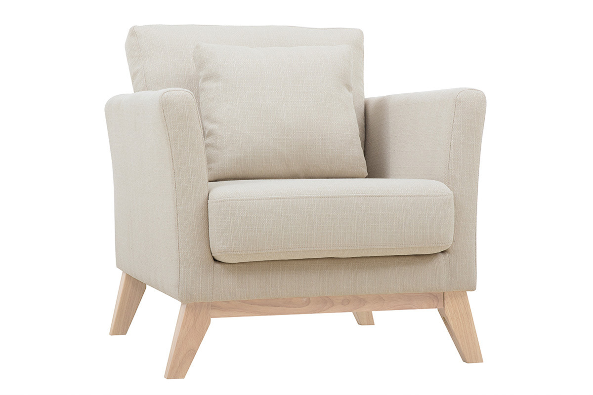 Poltrona scandinava effetto velluto color beige OSLO