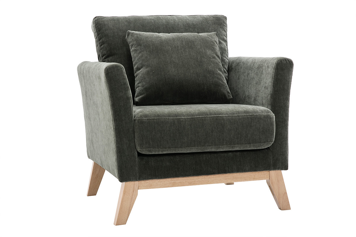 Poltrona scandinava effetto velluto color khaki OSLO