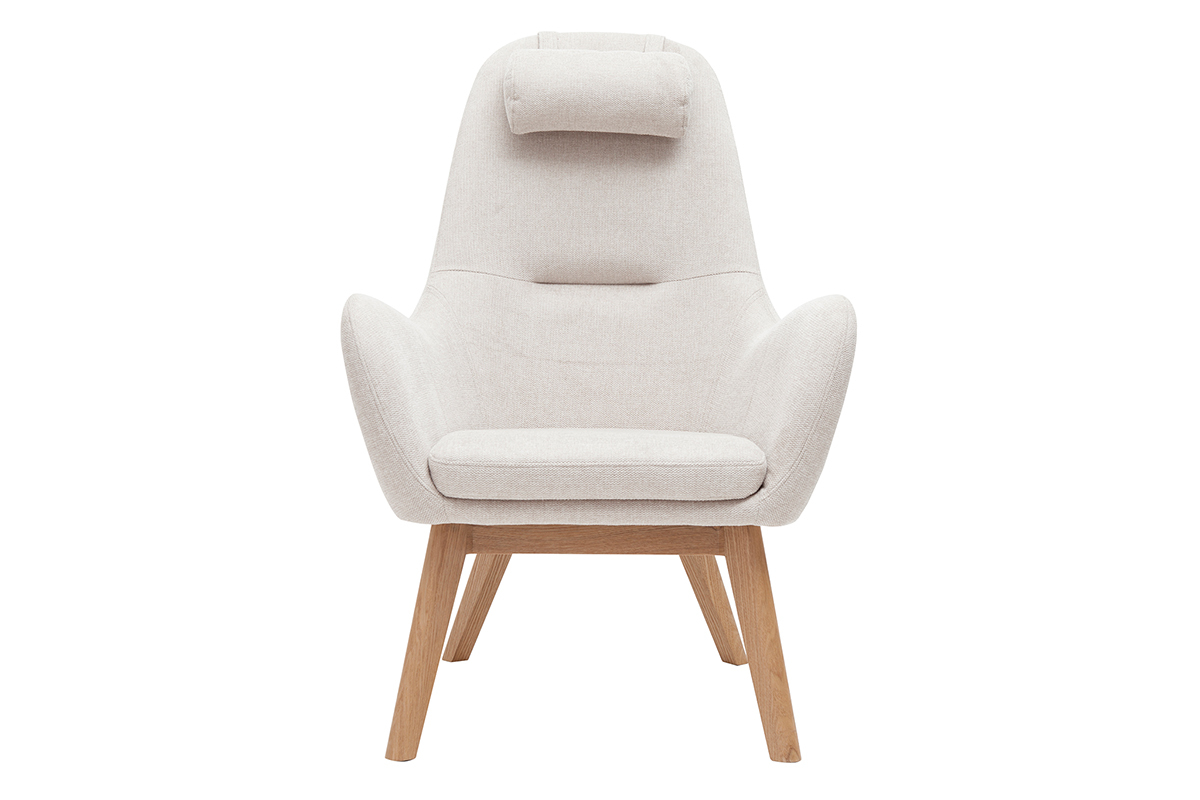 Poltrona scandinava in tessuto beige e legno chiaro MANIA