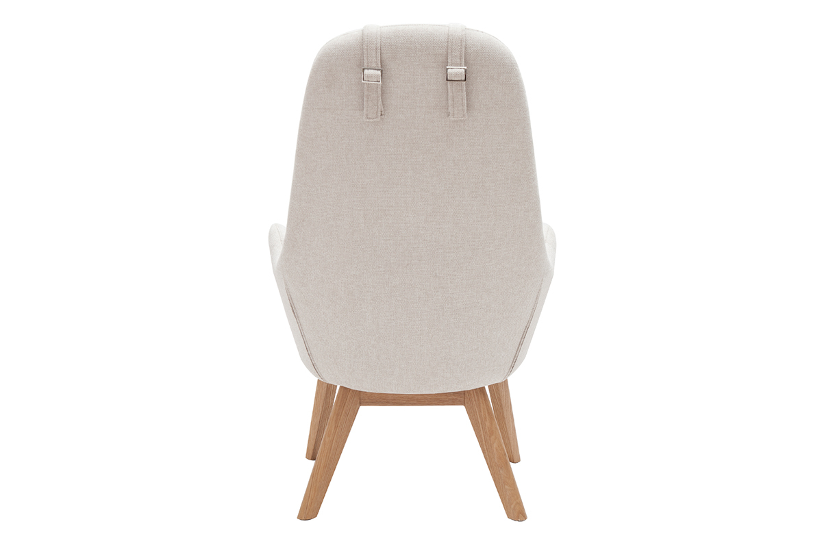 Poltrona scandinava in tessuto beige e legno chiaro MANIA