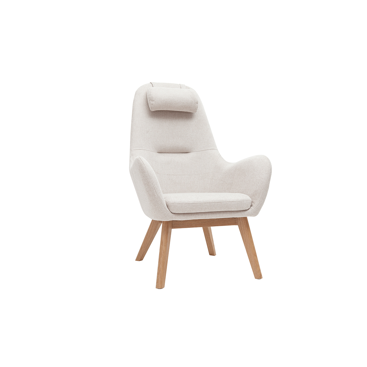 Poltrona scandinava in tessuto beige e legno chiaro MANIA