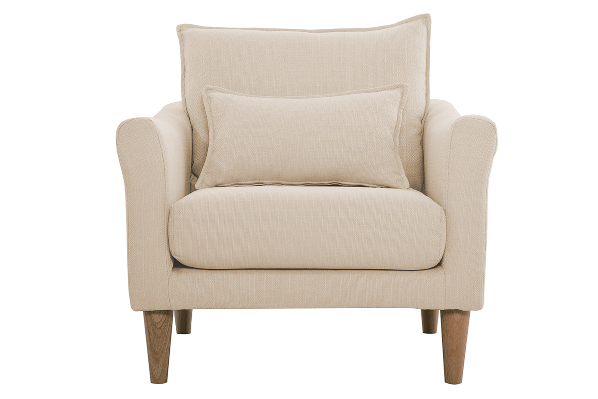 Poltrona scandinava in tessuto beige e massello di hevea KATE