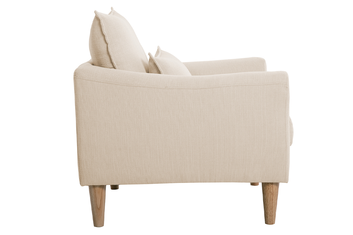 Poltrona scandinava in tessuto beige e massello di hevea KATE