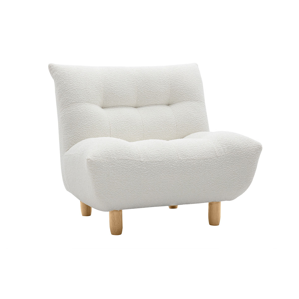 Poltrona scandinava in tessuto effetto lana bouclé bianco e legno chiaro YUMI