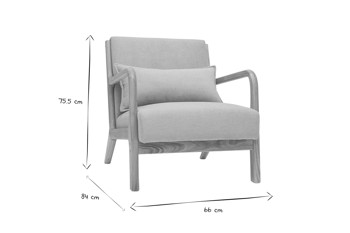 Poltrona scandinava in tessuto effetto velluto grigio chiaro e legno massello chiaro DERRY