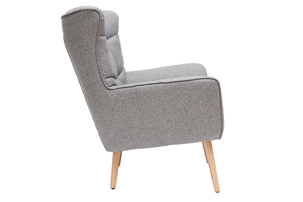 Poltrona scandinava in tessuto grigio chiaro e legno AVERY