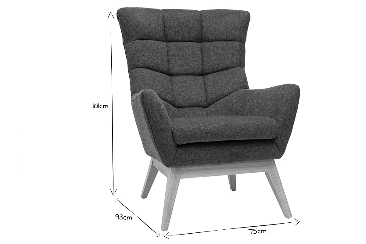 Poltrona scandinava tessuto effetto velluto testurizzato grigio scuro e legno BRODY