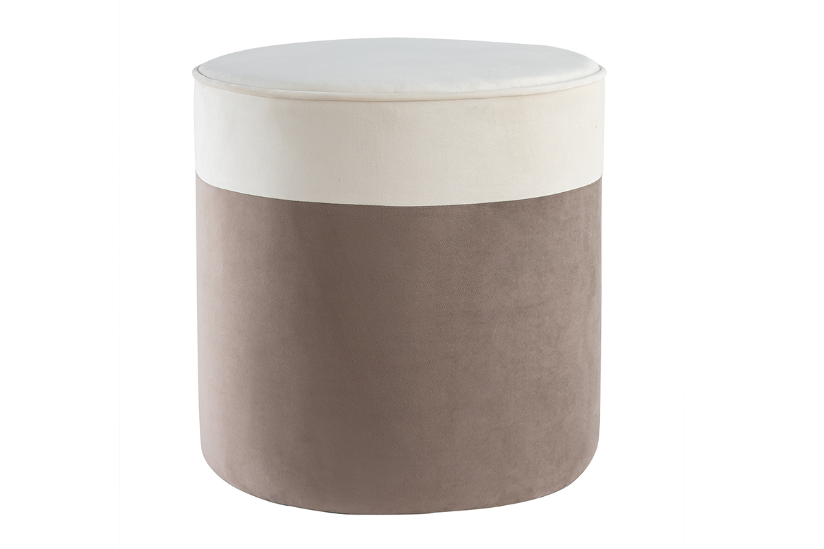 Pouf design bicolore in velluto bianco crema e talpa D40 cm DAISY