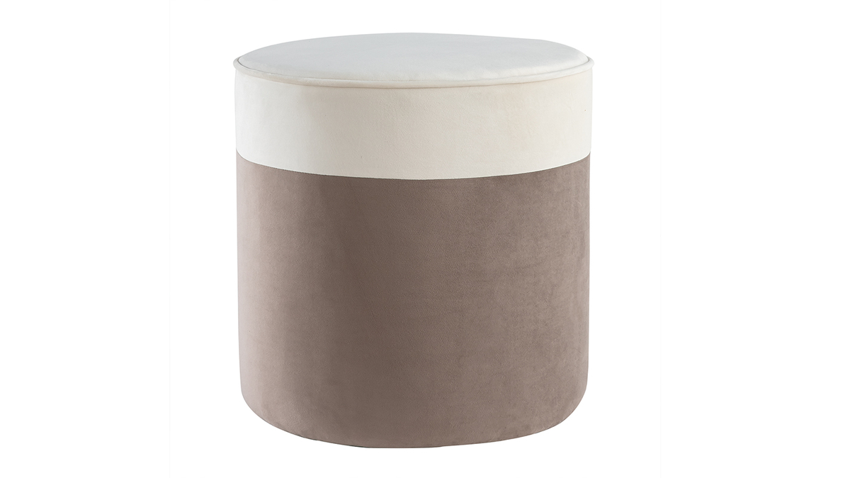 Pouf design bicolore in velluto bianco crema e talpa D40 cm DAISY