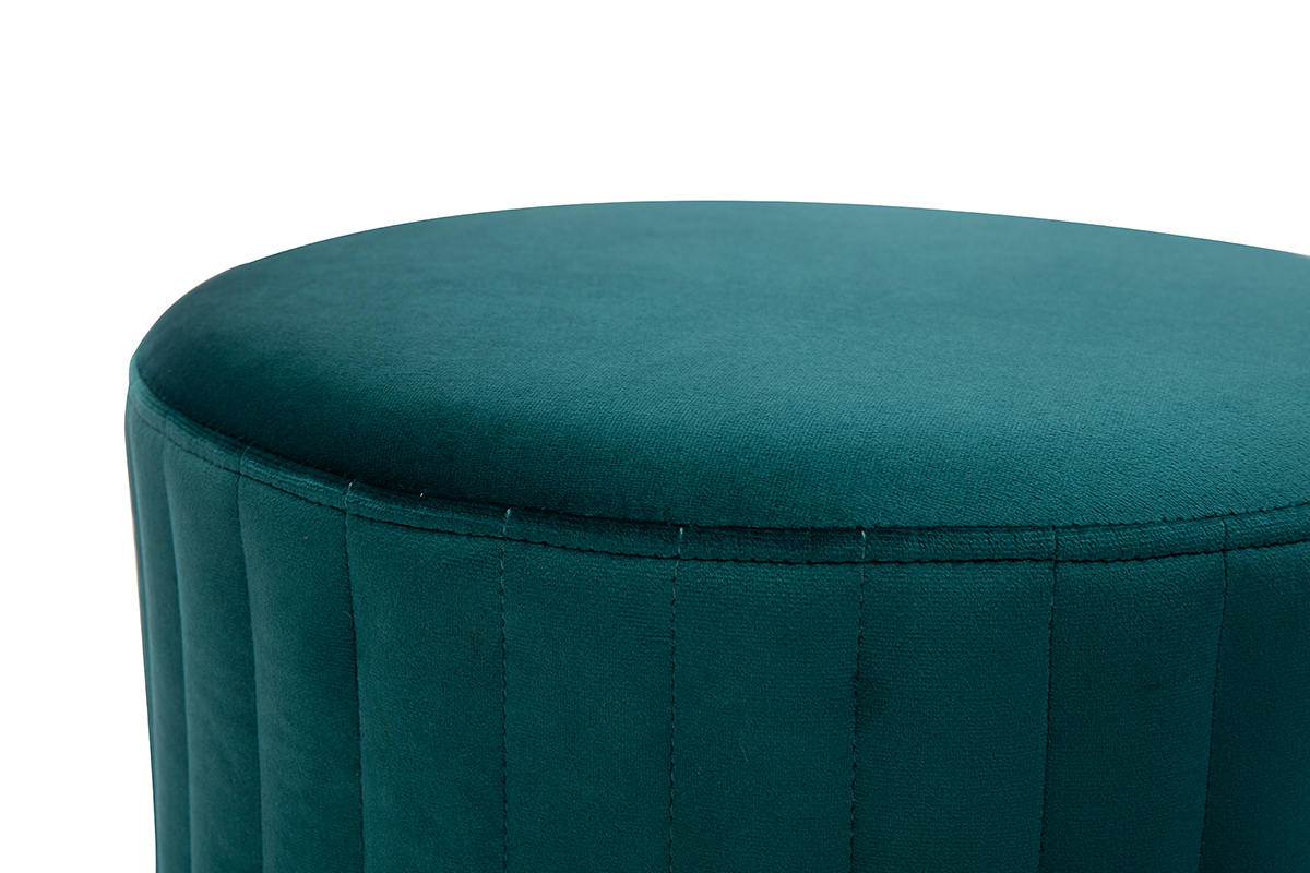 Pouf in velluto blu anatra e metallo dorato D40 cm DONA