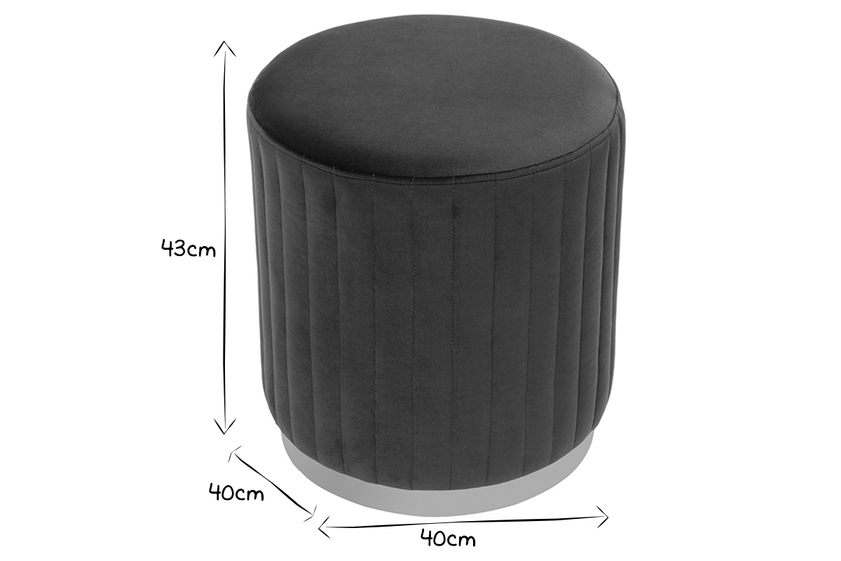 Pouf in velluto blu anatra e metallo dorato D40 cm DONA