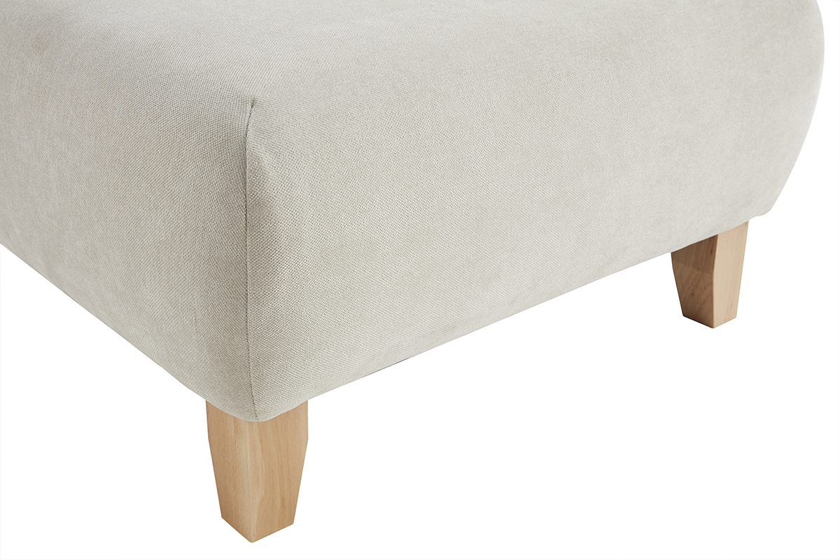 Pouf poggiapiedi in tessuto effetto velluto testurizzato beige e legno massello chiaro L75 ODEON