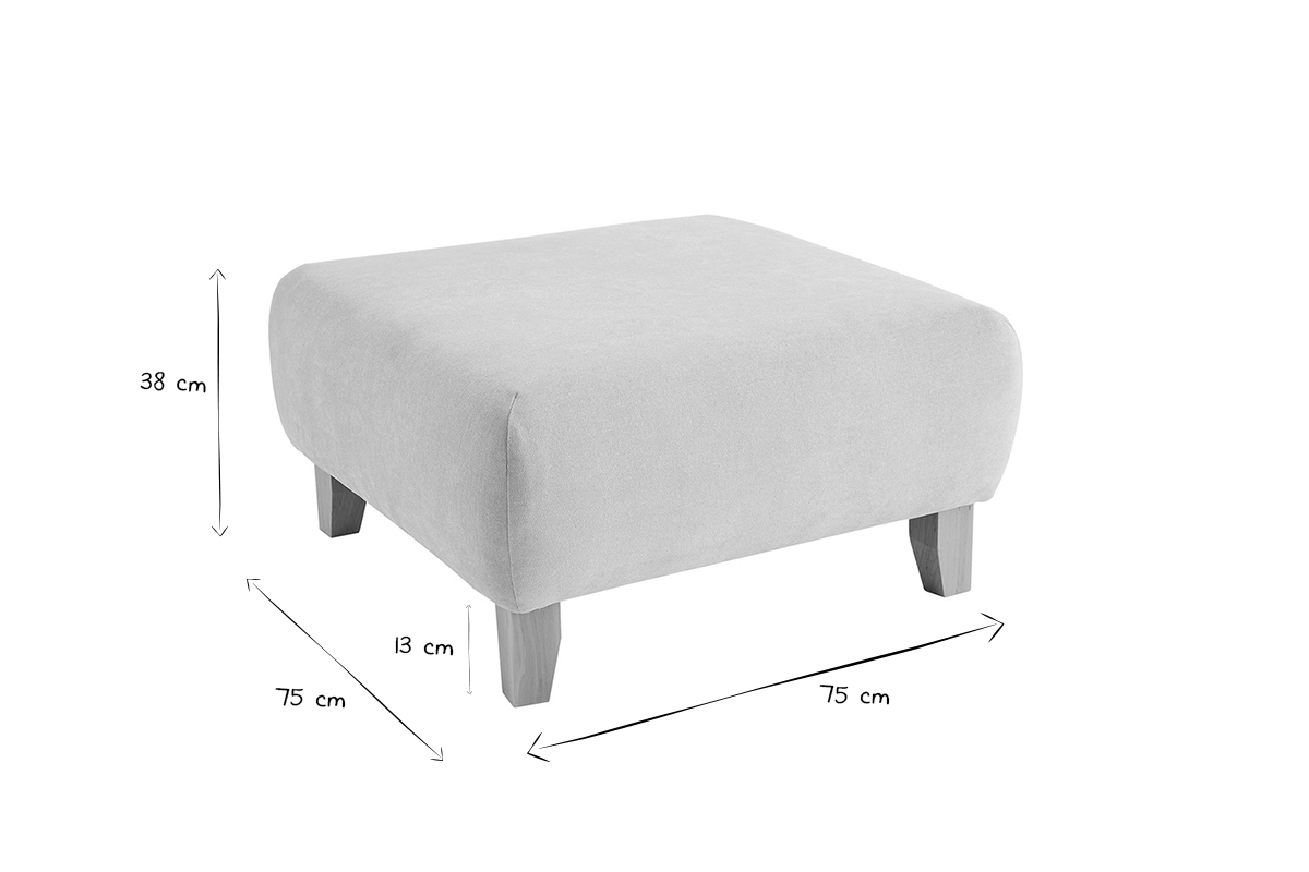 Pouf poggiapiedi in tessuto effetto velluto testurizzato beige e legno massello chiaro L75 ODEON