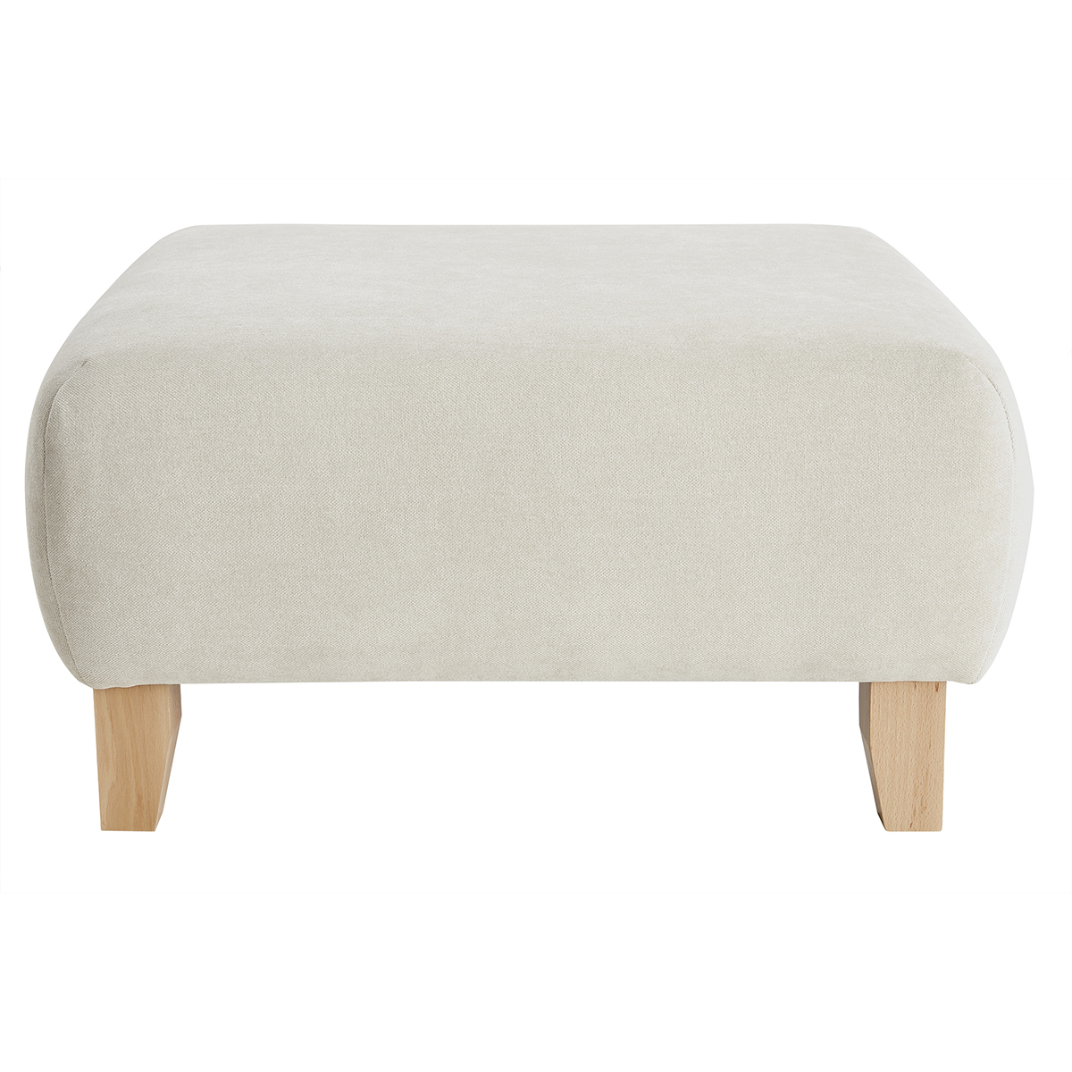 Pouf poggiapiedi in tessuto effetto velluto testurizzato beige e legno massello chiaro L75 ODEON