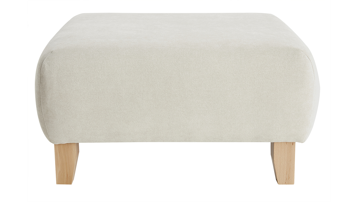 Pouf poggiapiedi in tessuto effetto velluto testurizzato beige e legno massello chiaro L75 ODEON