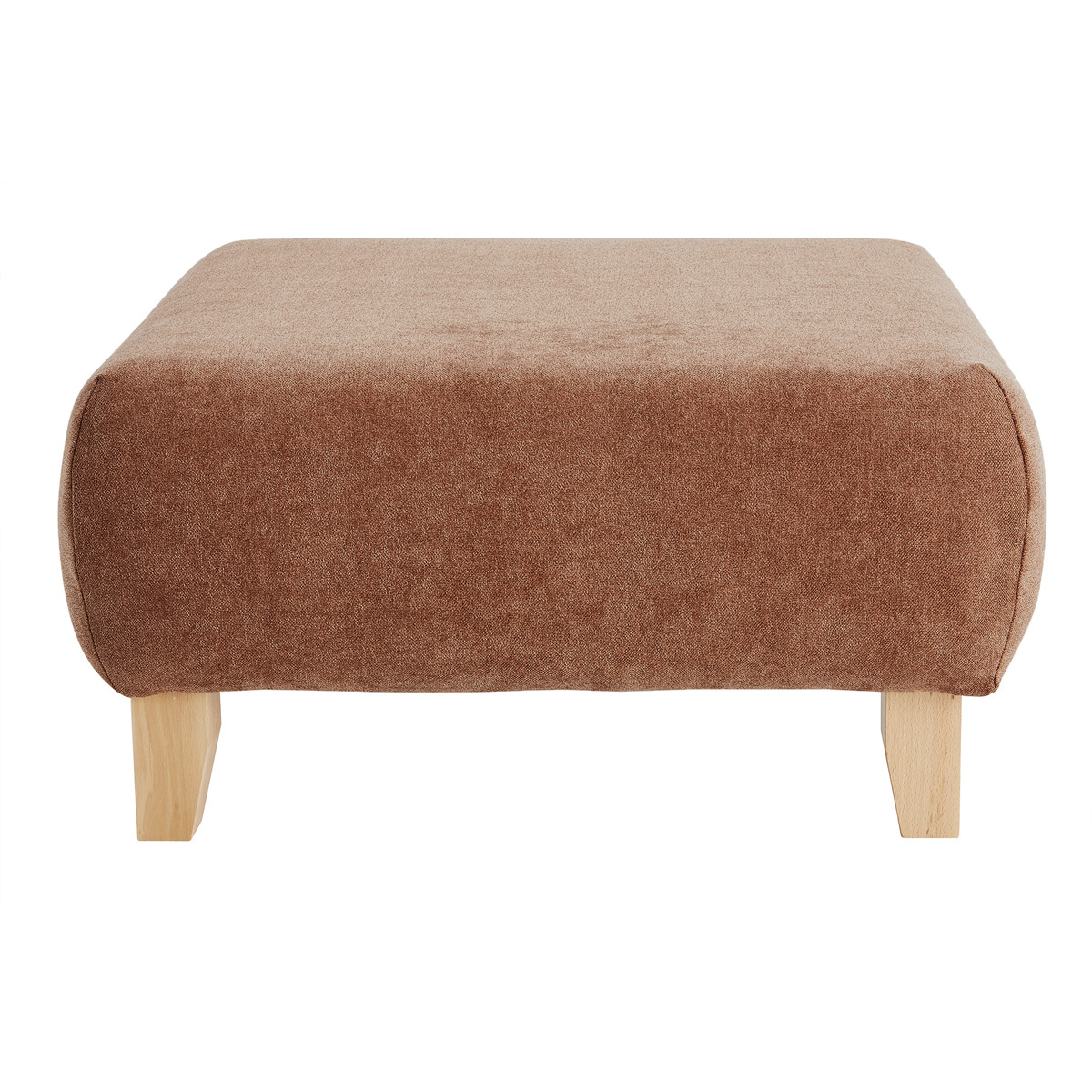 Pouf poggiapiedi in tessuto effetto velluto testurizzato color terracotta e legno massello chiaro L75 ODEON