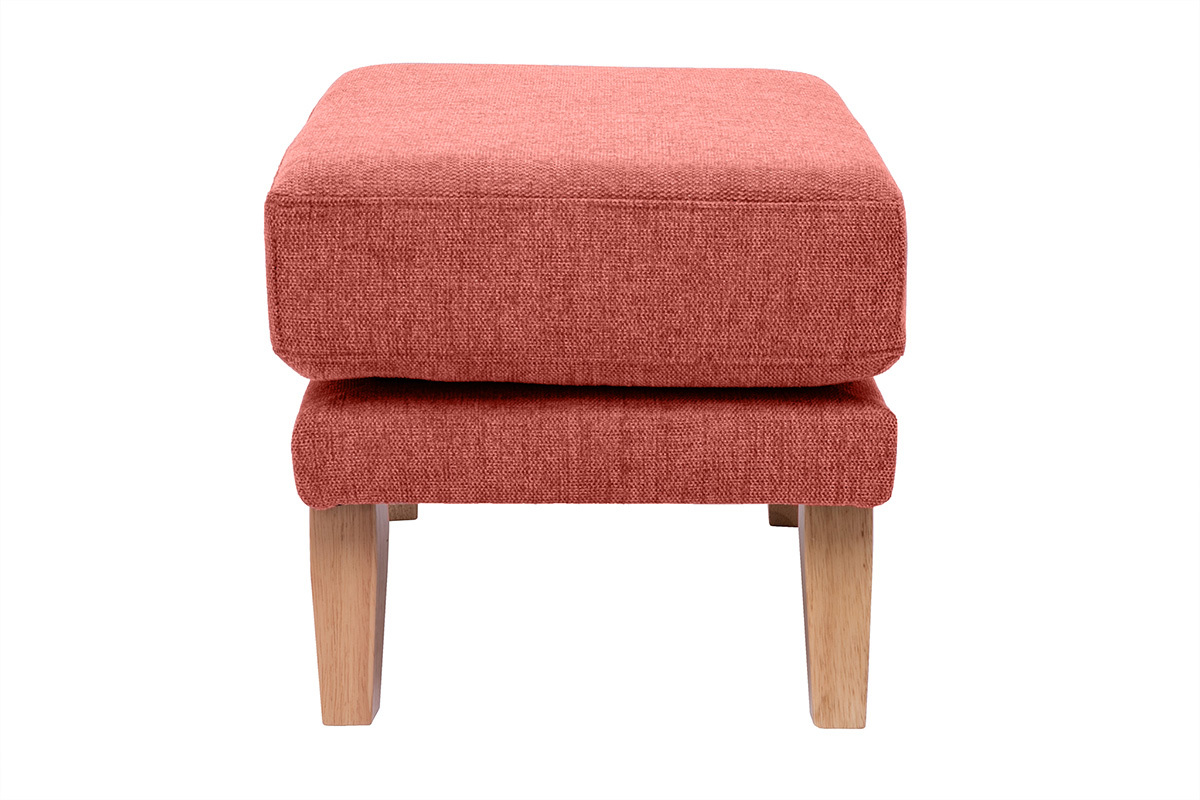 Pouf poggiapiedi sfoderabile scandinavo in tessuto effetto velluto testurizzato color terracotta e legno chiaro OSLO