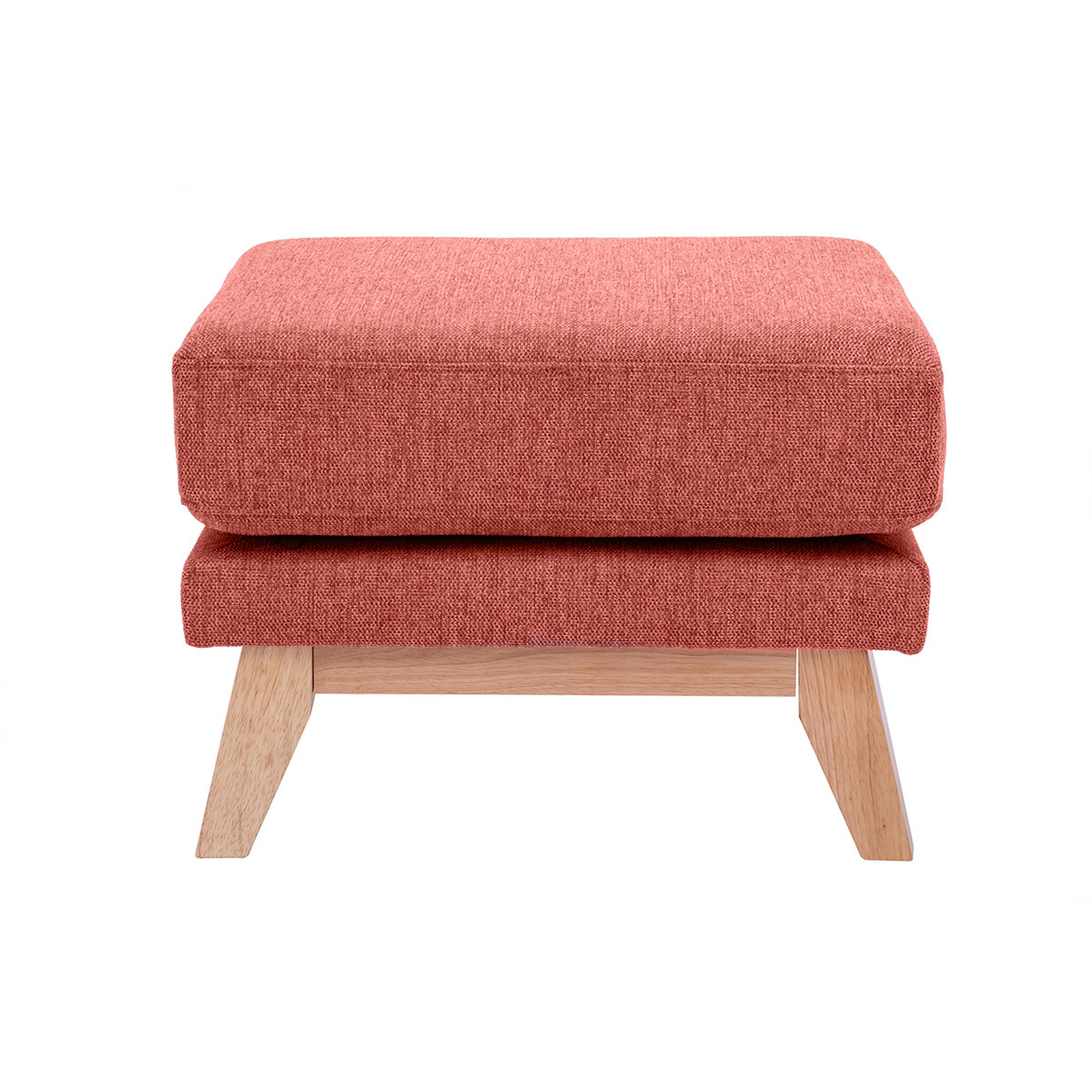 Pouf poggiapiedi sfoderabile scandinavo in tessuto effetto velluto testurizzato color terracotta e legno chiaro OSLO