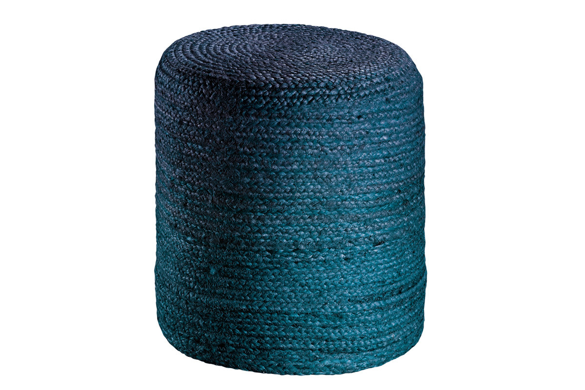 Pouf rotondo in iuta colore blu, modello GUNNY