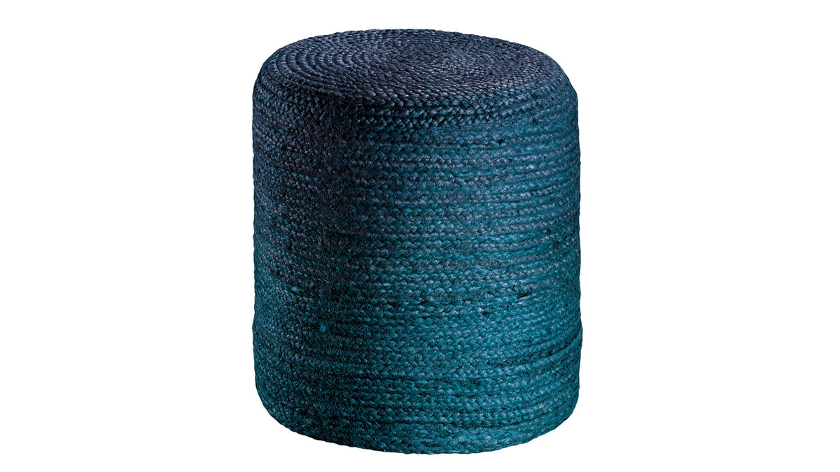 Pouf rotondo in iuta colore blu, modello GUNNY