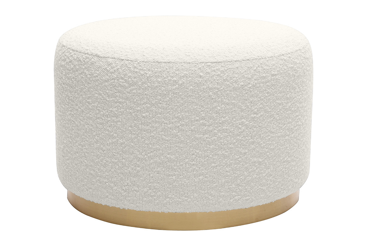 Pouf rotondo in tessuto effetto lana boucl bianco e metallo dorato D54 cm AMAYA