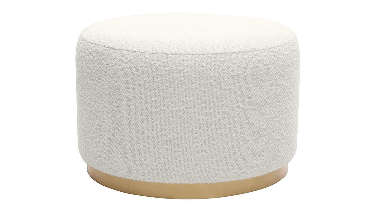 Pouf rotondo in tessuto effetto lana boucl bianco e metallo dorato D54 cm AMAYA