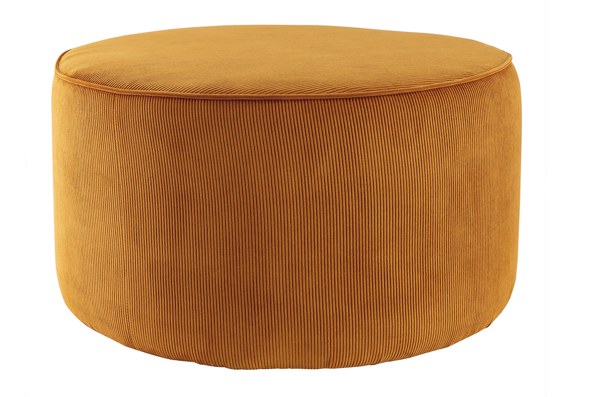 Pouf rotondo in velluto a coste giallo D70 cm LOUIS