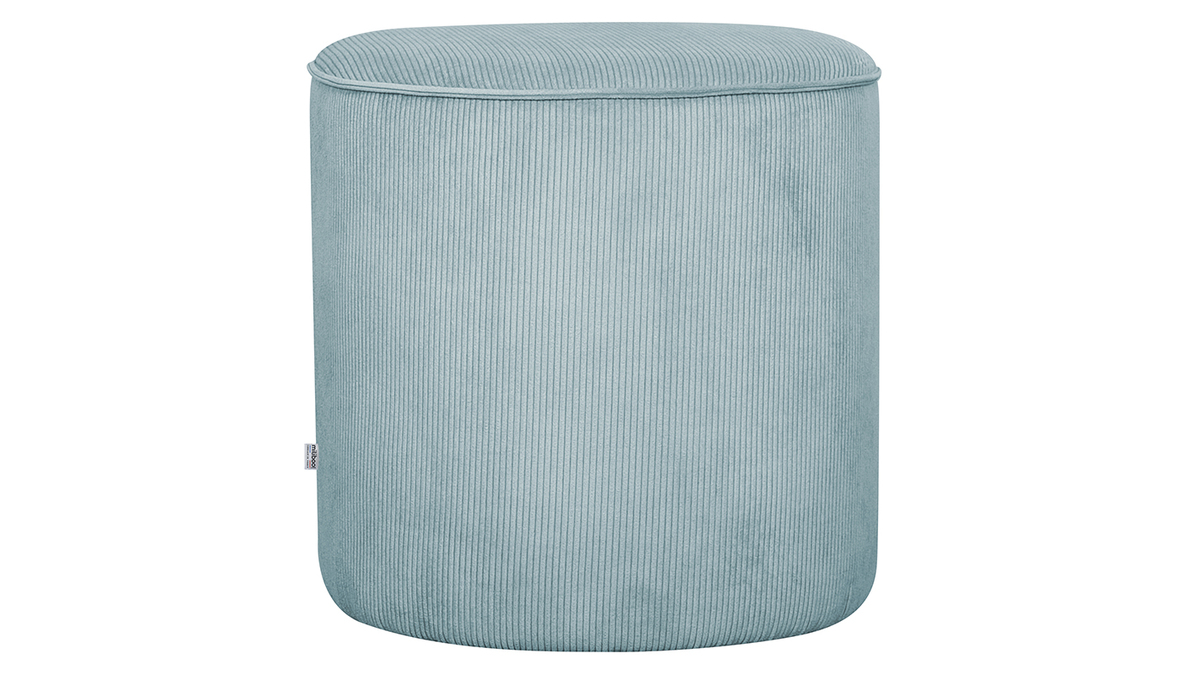 Pouf rotondo in velluto a coste grigio-blu D40 cm LOUIS