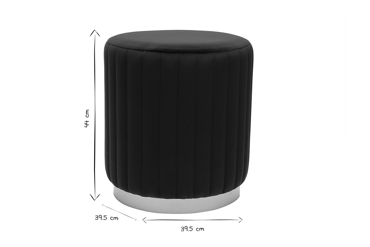 Pouf rotondo in velluto nero e metallo dorato D40 cm DONA