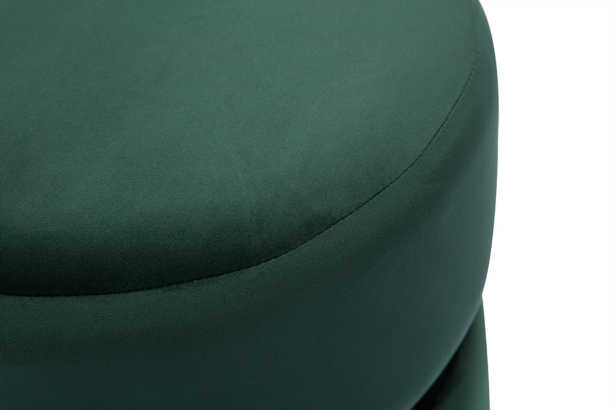 Pouf rotondo in velluto verde scuro e metallo dorato D40 cm JOY