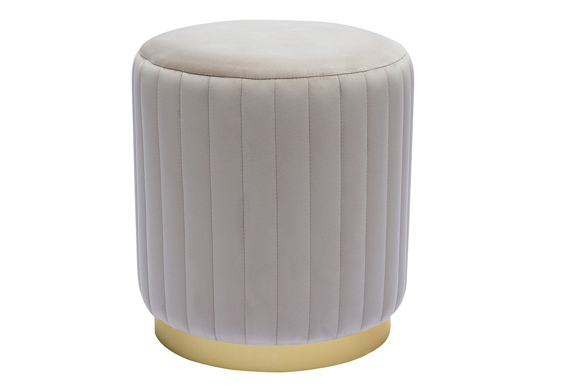 Pouf tondo in velluto color talpa e metallo dorato D40 cm DONA