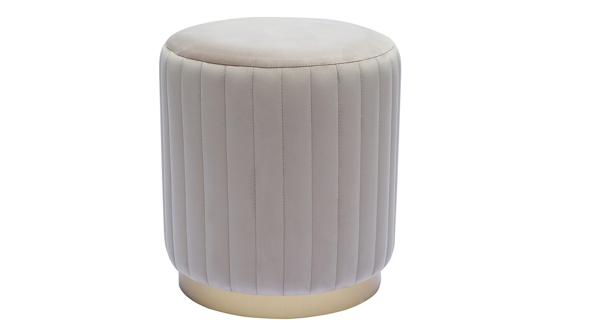 Pouf tondo in velluto color talpa e metallo dorato D40 cm DONA