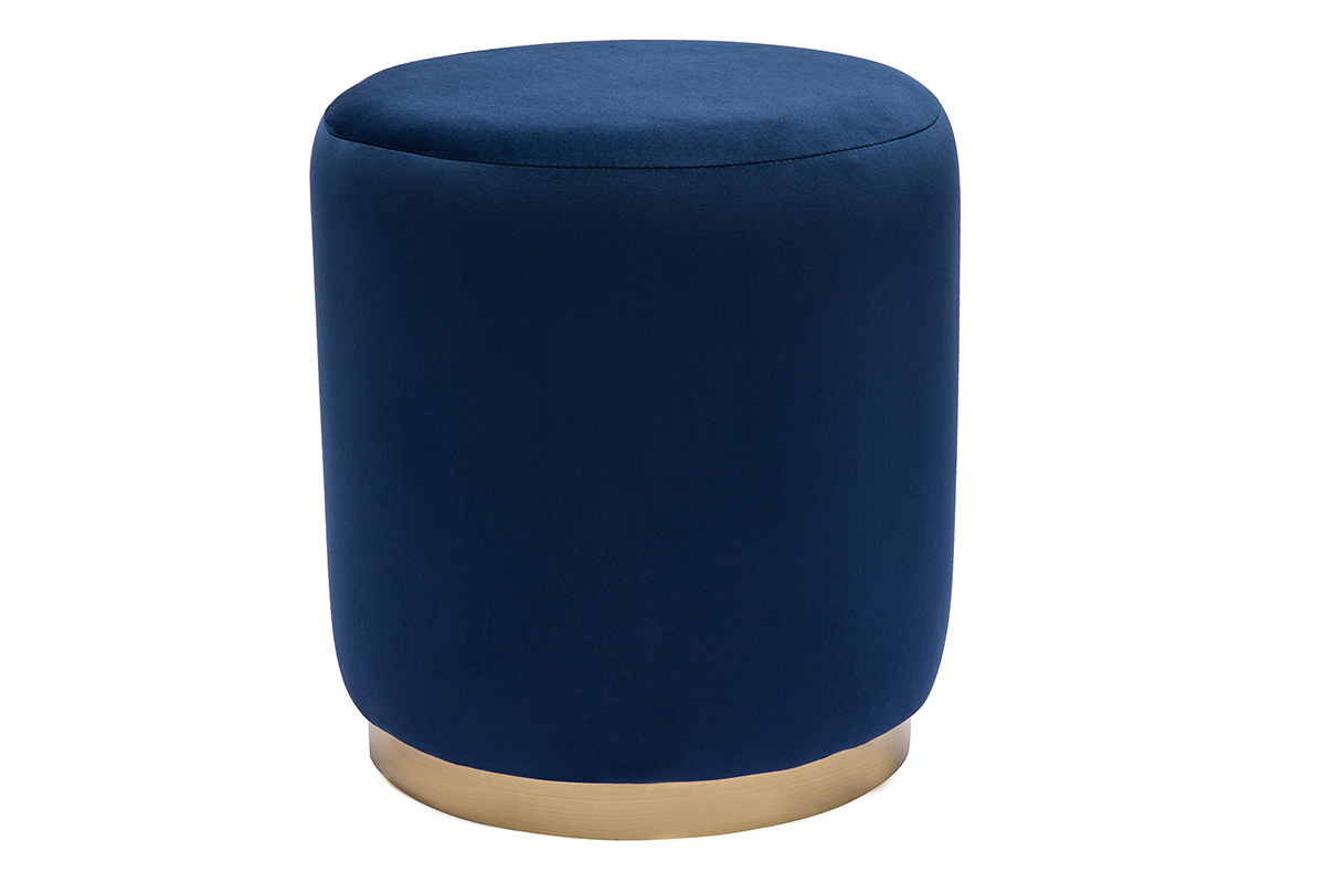 Puf rotondo in velluto blu navy e metallo dorato D40 cm AMAYA