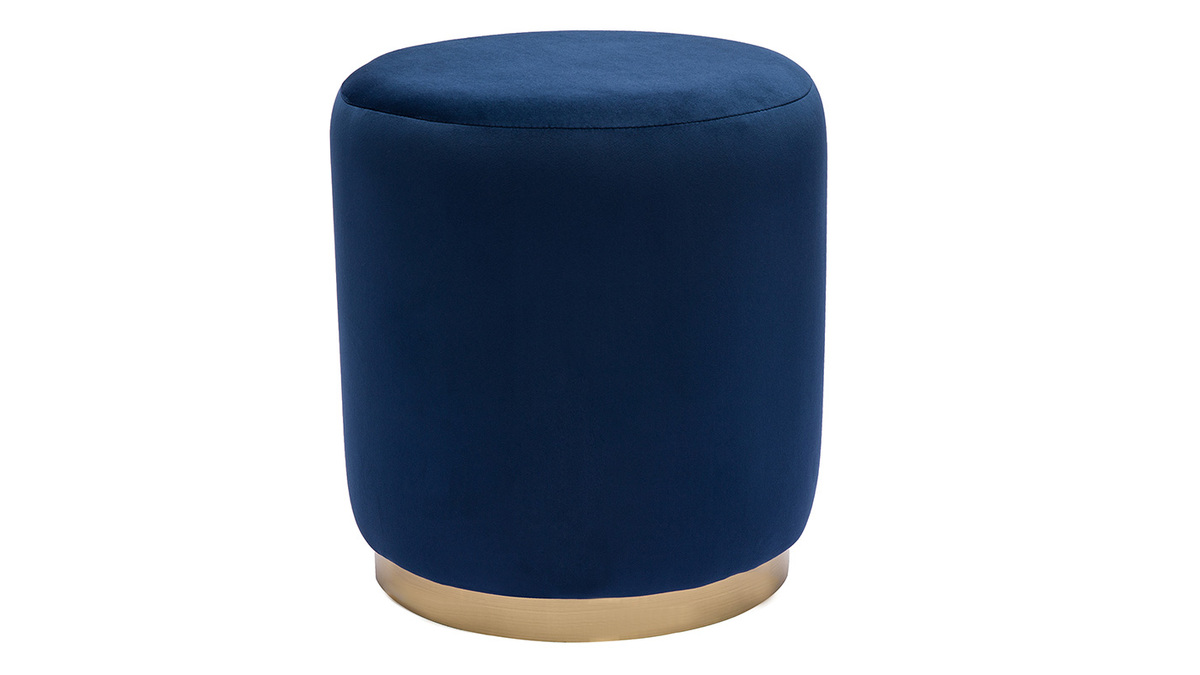 Puf rotondo in velluto blu navy e metallo dorato D40 cm AMAYA