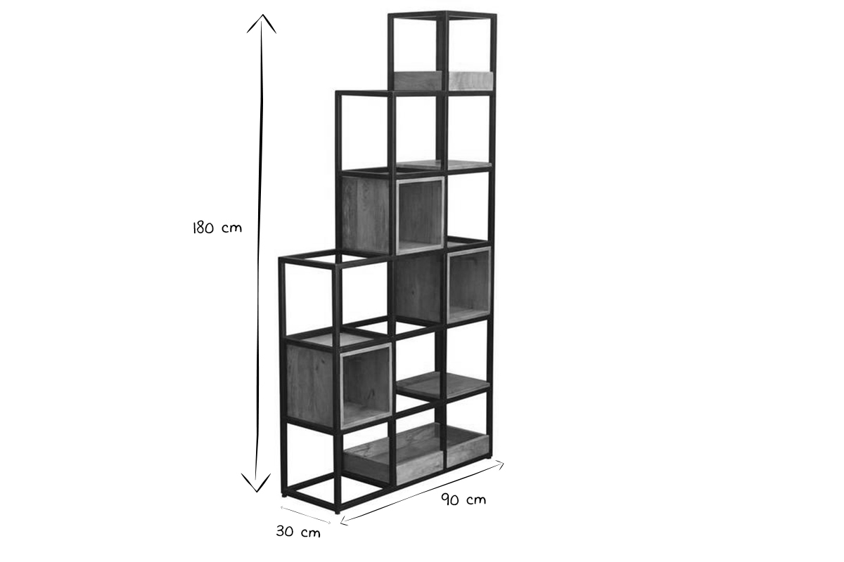 Scaffale divisorio in legno di mango e metallo nero H180 cm FINLEY