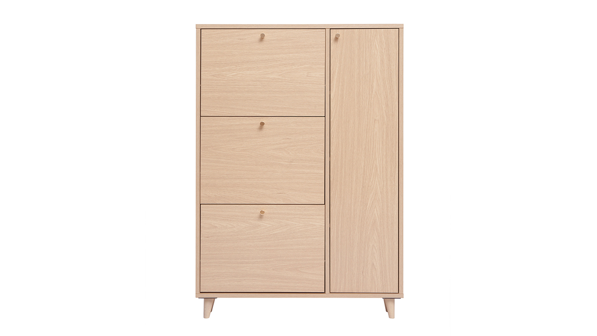 Scarpiera finitura legno chiaro rovere e metallo dorato L90 cm SILVESTRE