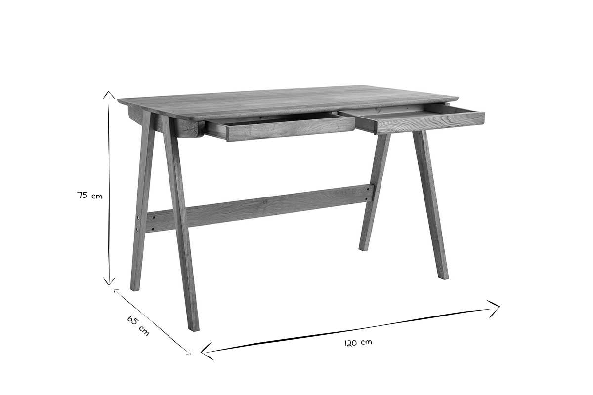 Scrivania con cassetti in massello di rovere oliato L120 cm CASSIA