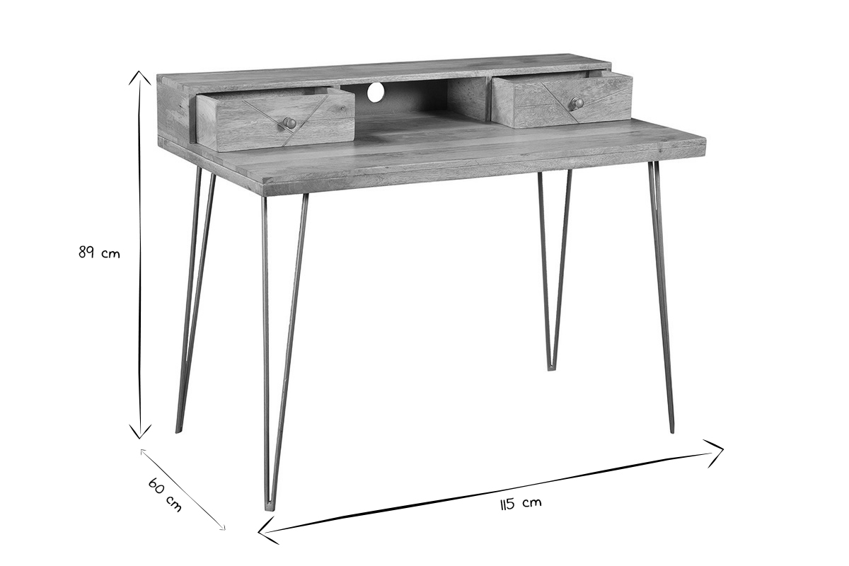 Scrivania con incisioni in massello di mango e metallo dorato L115 cm LINIUM