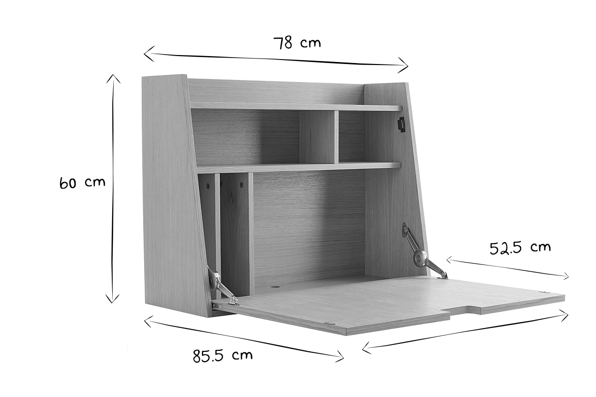 Scrivania da parete vintage rovere con vano portaoggetti L78 cm GABIN