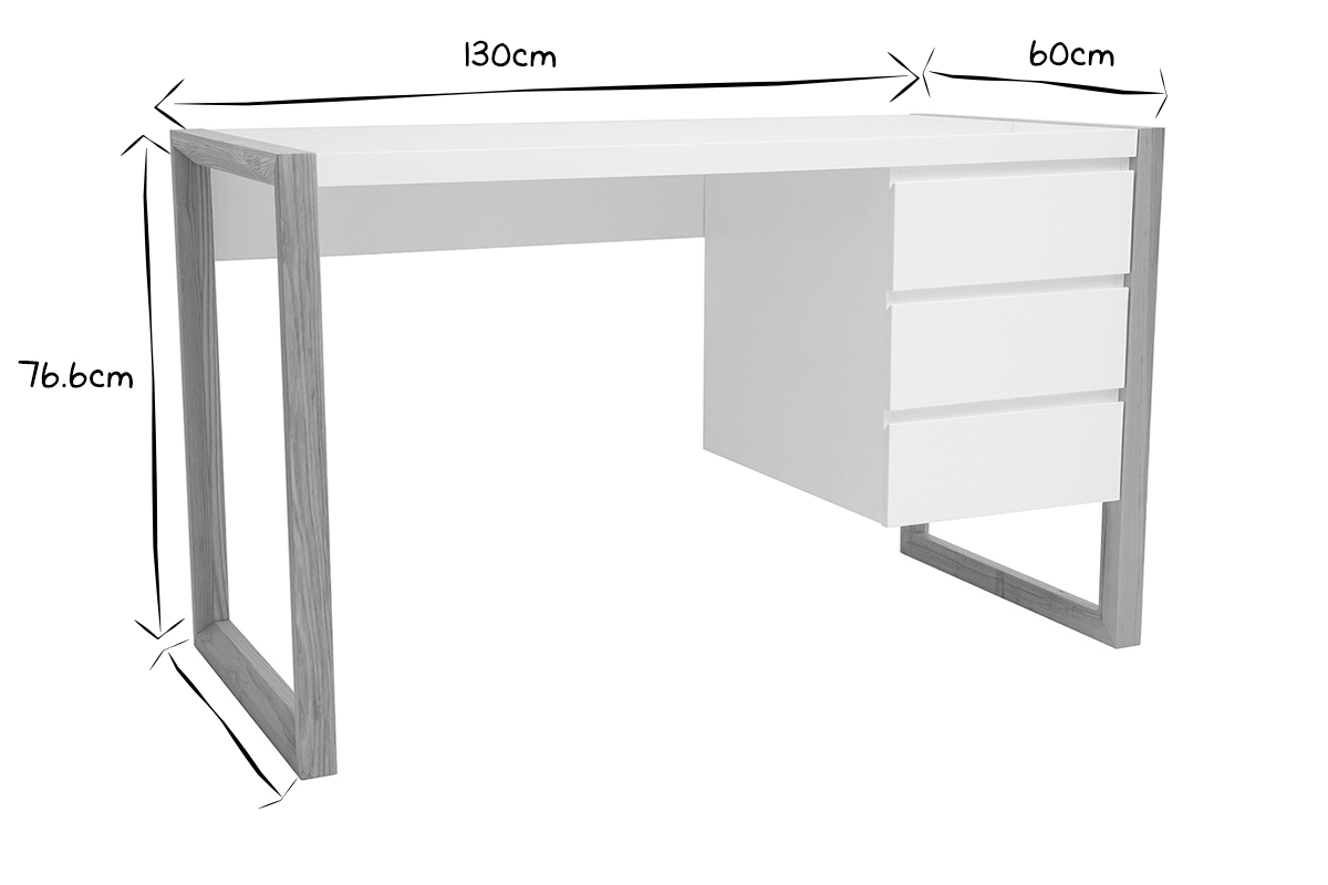 Scrivania design 3 cassetti bianco ARMEL